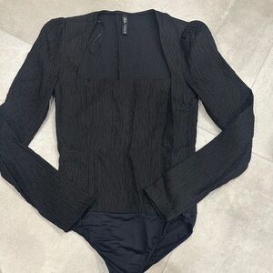 Zara Black Textured Long Sleeve Bodysuit